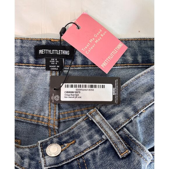 PrettyLittleThing Vintage Wash Clean Girl Split Hem Jeans NWT Size UK 8 / US 4 - Picture 3 of 9